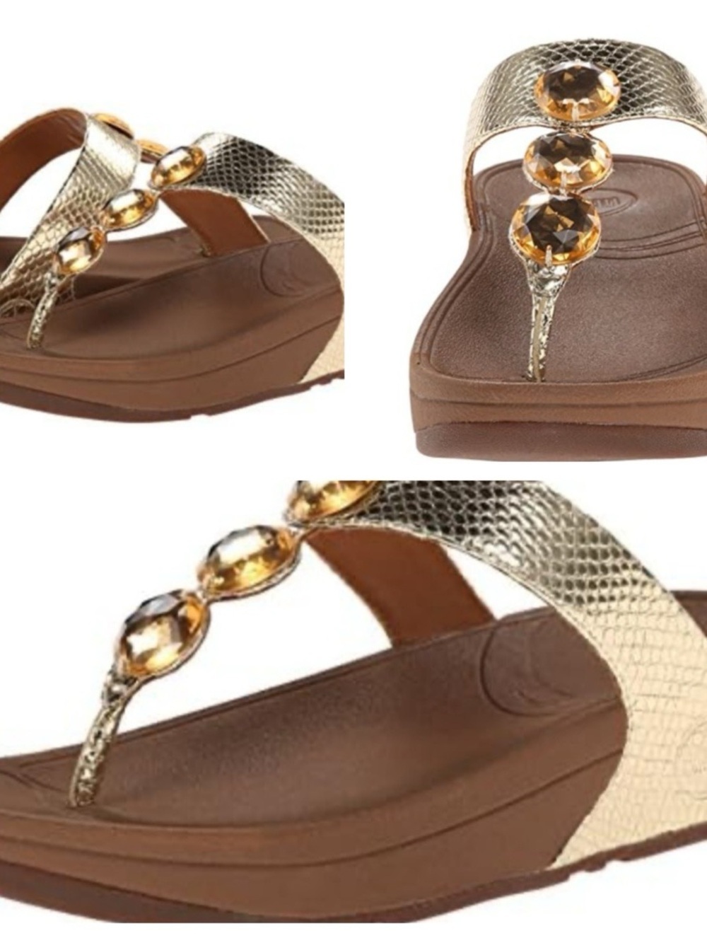 FitFlop Gold Jeweled Wedge Thong Sandals size 8